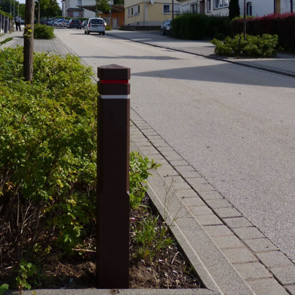 Recycled Plastic Pyramid Head Street Bollard with Red and White Reflector Strips