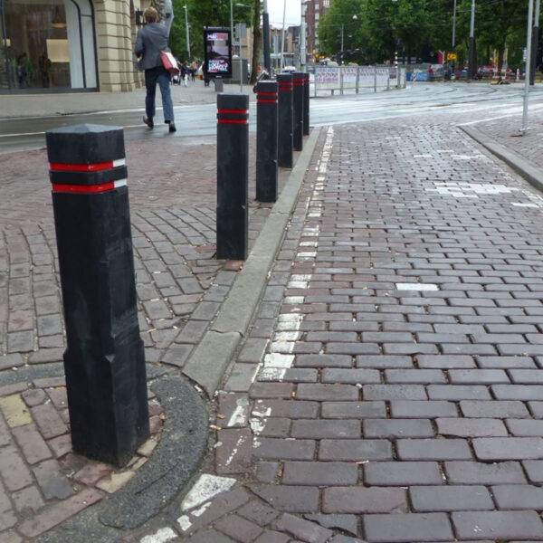 Recycled Plastic Pyramid Head Street Bollard with Red and White Reflector Strips